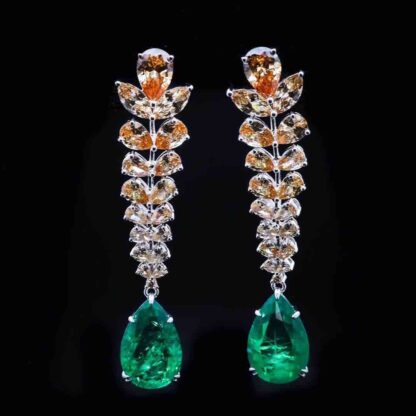 Omnia Larisa Green and Champagne Teardrop Earrings in 92.5 Silver with High Quality Simulated Diamonds