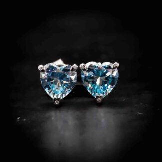 Omnia Sky Blue Heart Stud Earrings in 92.5 Silver with High Quality Simulated Diamonds