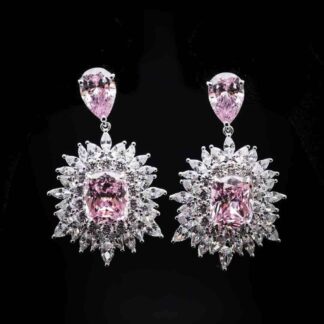 Omnia Thalia Pink Cushion Drop Earrings in 92.5 Silver with High-Quality Simulated Diamonds
