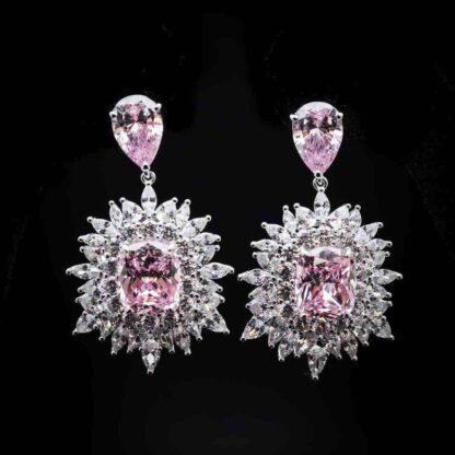 Omnia Thalia Pink Cushion Drop Earrings in 92.5 Silver with High-Quality Simulated Diamonds