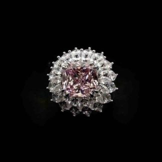 Omnia Thalia Pink Cushion Ring in 92.5 Silver with High-Quality Simulated Diamonds