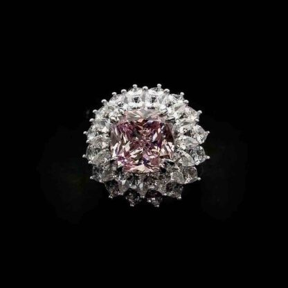 Omnia Thalia Pink Cushion Ring in 92.5 Silver with High-Quality Simulated Diamonds