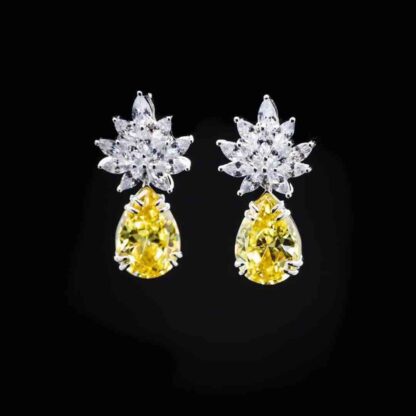 Omnia Cidra Yellow Earrings in 92.5 Silver High Quality Simulated Diamonds