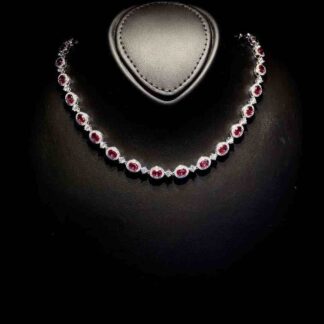 Omnia Asiya Maroon Necklace 92.5 Silver In High Quality Simulated diamonds
