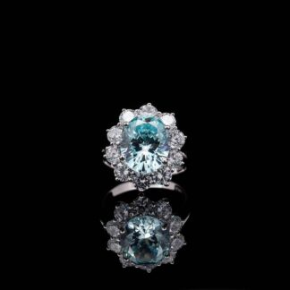 Omnia Elara Sky blue Oval Ring in 92.5 Silver with High-Quality Simulated Diamonds