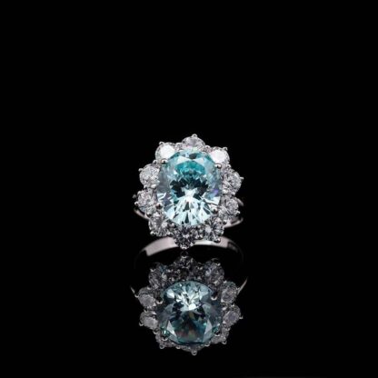 Omnia Elara Sky blue Oval Ring in 92.5 Silver with High-Quality Simulated Diamonds