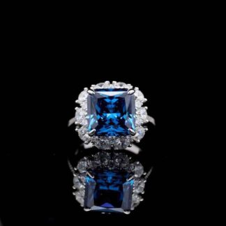 Omnia Jovie Royal Blue Princess Cut Statement Ring in 92.5 Silver with High-Quality Simulated Diamonds