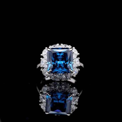 Omnia Jovie Royal Blue Princess Cut Statement Ring in 92.5 Silver with High-Quality Simulated Diamonds