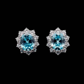 Omnia Elara Sky Blue Oval Stud Earrings in 92.5 Silver with High-Quality Simulated Diamonds
