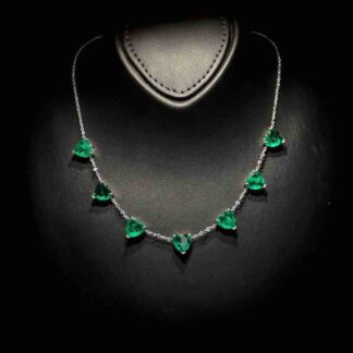 Omnia Emerald Green Heart Charm Necklace in 92.5 Silver with High-Quality Simulated Diamonds