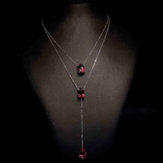 Omnia Scarlett Ruby Red Teardrop Layered Necklace in 92.5 Silver with High-Quality Simulated Diamonds