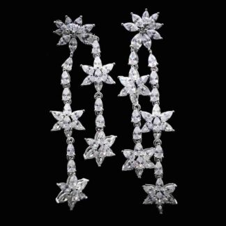 Omnia Starburst White Drop Earrings in 92.5 Silver with High-Quality Simulated Diamonds