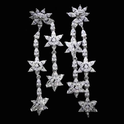 Omnia Starburst White Drop Earrings in 92.5 Silver with High-Quality Simulated Diamonds