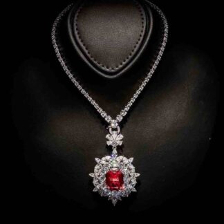 Omnia Dahlia Oval-Cut Red Necklace in 92.5 Silver with High-Quality Simulated Diamonds (Only Available in Saudi Arabia)