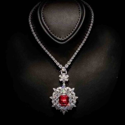 Omnia Dahlia Oval-Cut Red Necklace in 92.5 Silver with High-Quality Simulated Diamonds (Only Available in Saudi Arabia)
