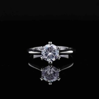 Omnia Mich Pure White Solitaire Ring in 92.5 Silver with High-Quality Simulated Diamonds