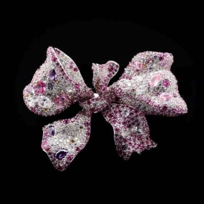 Omnia Clara Bow Brooch with Multi-Color Stones in High-Quality Simulated Diamonds