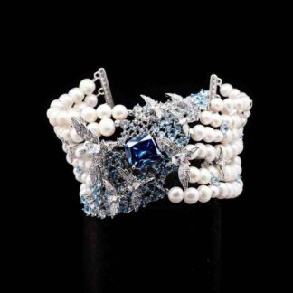 Omnia Blue Butterfly Pearl Bracelet in 92.5 Silver with High Quality Simulated Diamonds