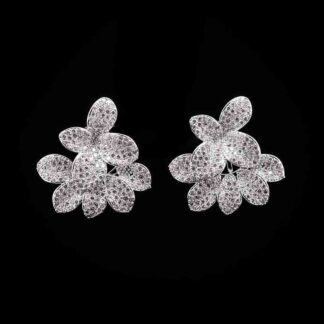 Omnia White Blossom Earrings with High-Quality Zircon Stones in Rhodium Plated