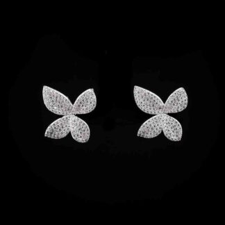 Omnia White Butterfly Earrings with High-Quality Zircon Stones in Rhodium Plated