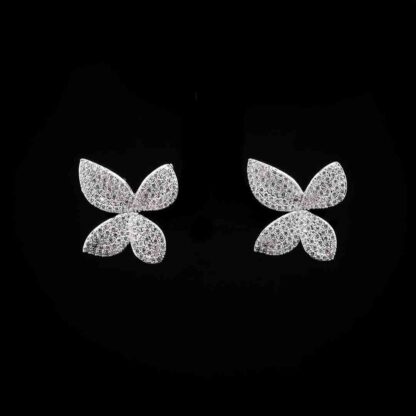 Omnia White Butterfly Earrings with High-Quality Zircon Stones in Rhodium Plated