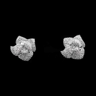Omnia White Rose Earrings with High-Quality Zircon Stones in Rhodium Plated