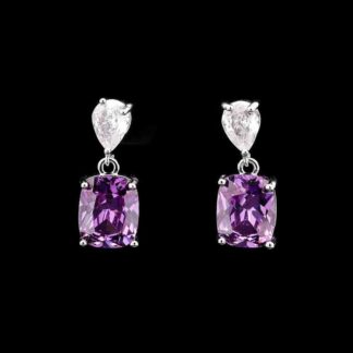Omnia Rima Drop Earrings in High-Quality Purple and White Zircon Stone in Rhodium Plated with Classic Teardrop Design