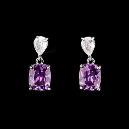 Omnia Rima Drop Earrings in High-Quality Purple and White Zircon Stone in Rhodium Plated with Classic Teardrop Design