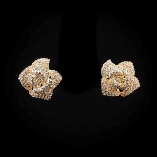 Omnia Golden Rose Earrings with High-Quality Zircon Stones in Rhodium Plated