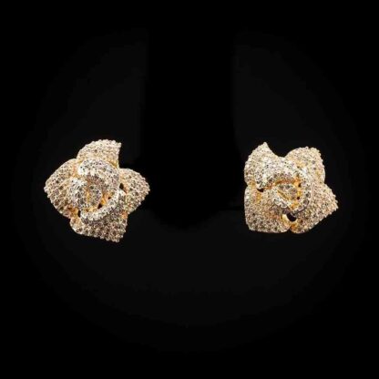 Omnia Golden Rose Earrings with High-Quality Zircon Stones in Rhodium Plated
