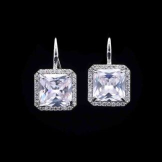 Omnia Avery Square Cut Drop Earrings with White Zircon in High-Quality Rhodium Plated