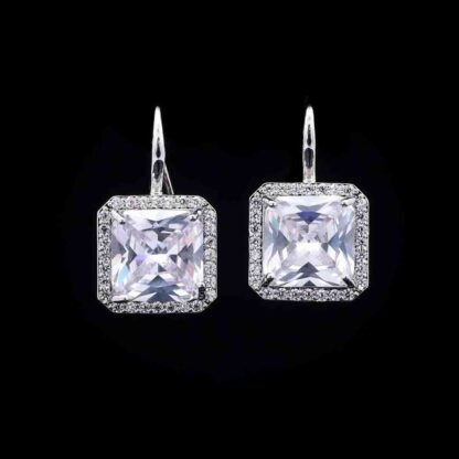 Omnia Avery Square Cut Drop Earrings with White Zircon in High-Quality Rhodium Plated