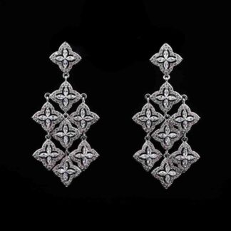 Omnia Lila Diamond-Shape Long Drop Earrings with High-Quality Zircon Stones in Rhodium Plated