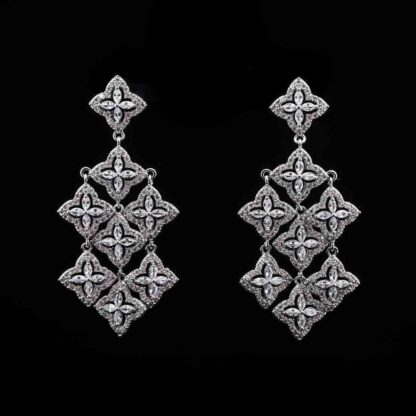 Omnia Lila Diamond-Shape Long Drop Earrings with High-Quality Zircon Stones in Rhodium Plated