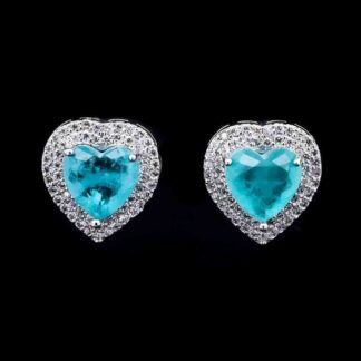 Omnia Serena Turquoise Heart-Shaped Stud Earrings with High-Quality Zircon Stones in Rhodium Plated - Turquoise
