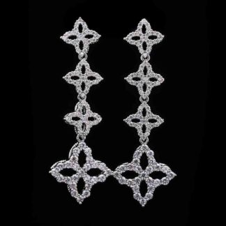 Omnia Zoe Silver Cross-Shaped Drop Earrings with High-Quality Zircon Stones in Rhodium Plated