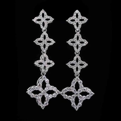 Omnia Zoe Silver Cross-Shaped Drop Earrings with High-Quality Zircon Stones in Rhodium Plated