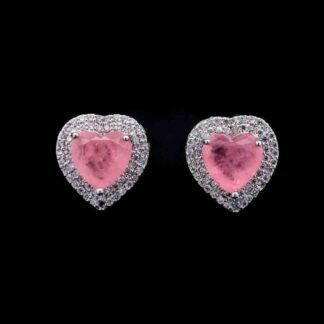 Omnia Serena Pink Heart-Shaped Stud Earrings with High-Quality Zircon Stones in Rhodium Plated