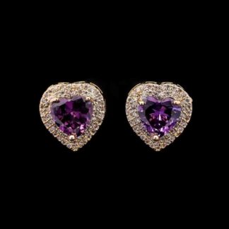 Omnia Serena Purple Heart-Shaped Stud Earrings with High-Quality Zircon Stones in Rhodium Plated