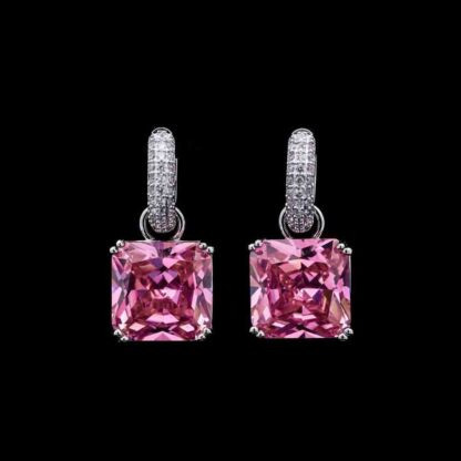 Omnia Helen Cushion Cut Drop Earrings with Pink Zircon in High Quality Rhodium Plated