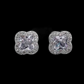 Omnia Abigail White Crystal Stud Earrings in High-Quality Zircon Stone in Rhodium Plated