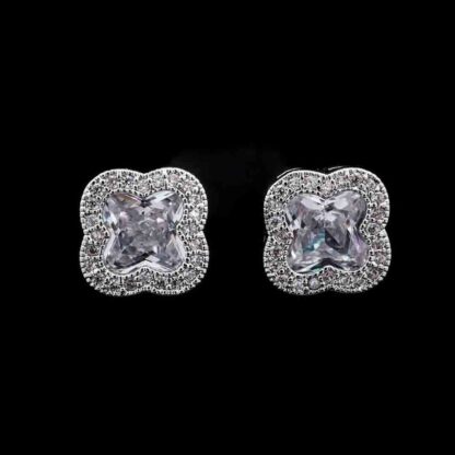 Omnia Abigail White Crystal Stud Earrings in High-Quality Zircon Stone in Rhodium Plated