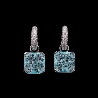 Omnia Helen Cushion Cut Drop Earrings with Sky blue Zircon in High Quality Rhodium Plated