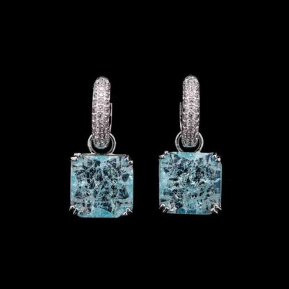 Omnia Helen Cushion Cut Drop Earrings with Sky blue Zircon in High Quality Rhodium Plated