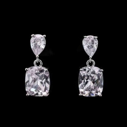 Omnia Rima Drop Earrings in High-Quality White Zircon Stone in Rhodium Plated with Classic Teardrop Design