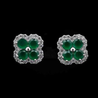 Omnia Abigail Green Crystal Stud Earrings in High-Quality Zircon Stone in Rhodium Plated
