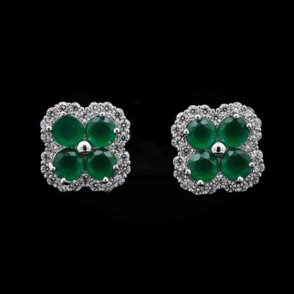Omnia Abigail Green Crystal Stud Earrings in High-Quality Zircon Stone in Rhodium Plated