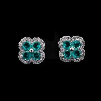 Omnia Abigail Turquoise Stud Earrings in High-Quality Zircon Stone in Rhodium Plated