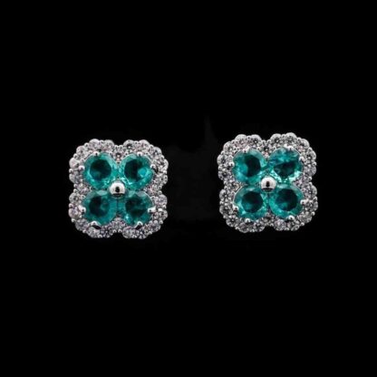 Omnia Abigail Turquoise Stud Earrings in High-Quality Zircon Stone in Rhodium Plated