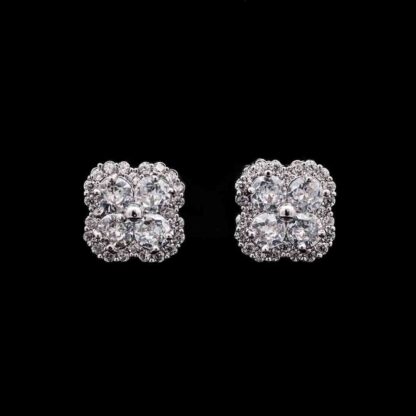 Omnia Evelyn White Floral Stud Earrings in High-Quality Zircon Stone in Rhodium Plated